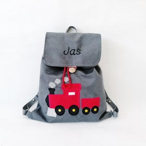 Personalized preschooler's backpack, backpack with name, kindergarten backpack, backpack with a locomotive