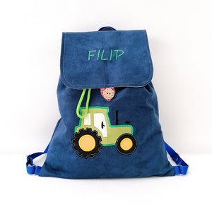 Personalized preschooler&#39;s backpack, backpack with name, backpack for kindergarten, backpack with tractor