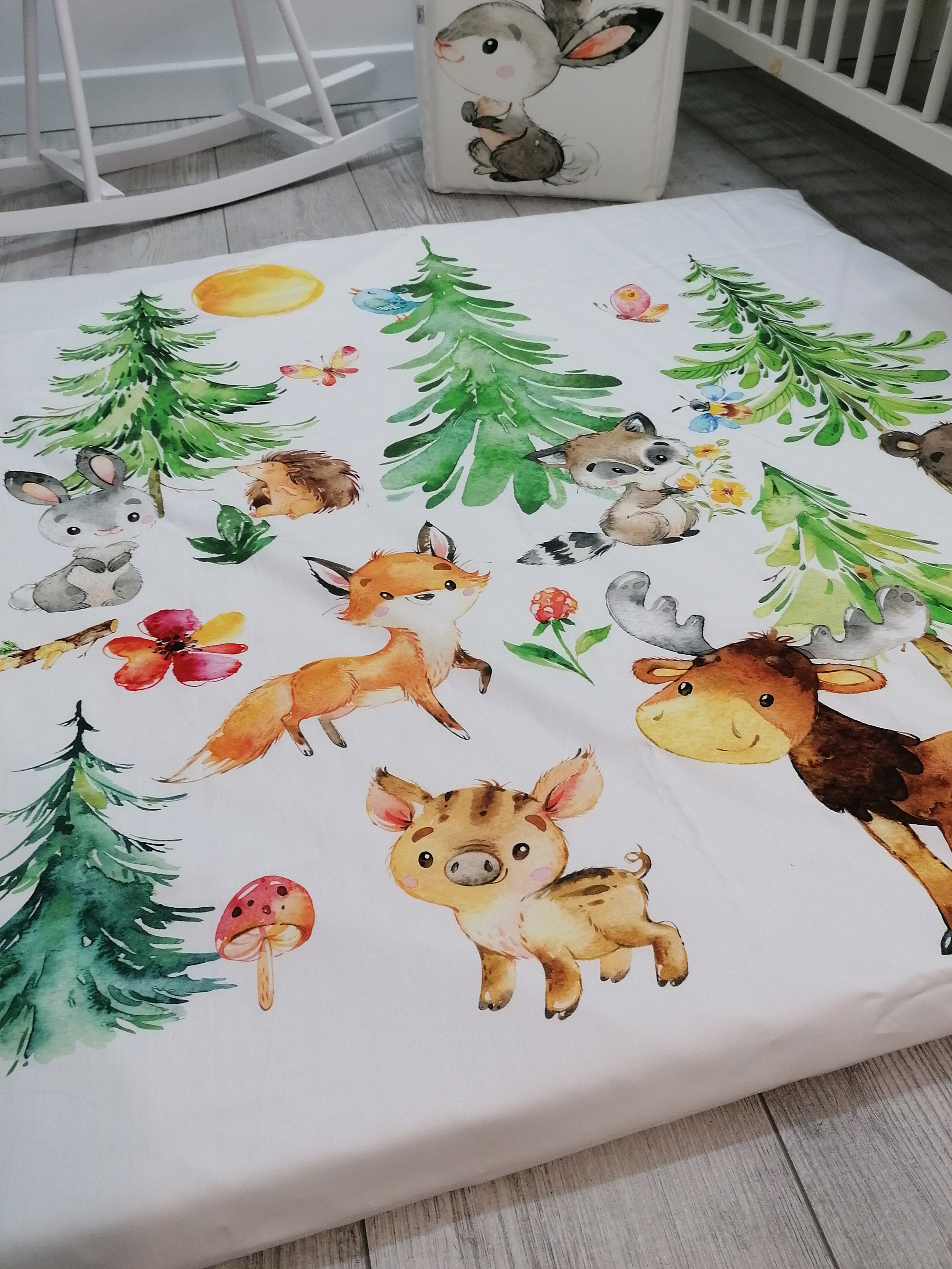 Play Mat With Forest Animals Cotton Play Mat Mat With Etsy Ireland