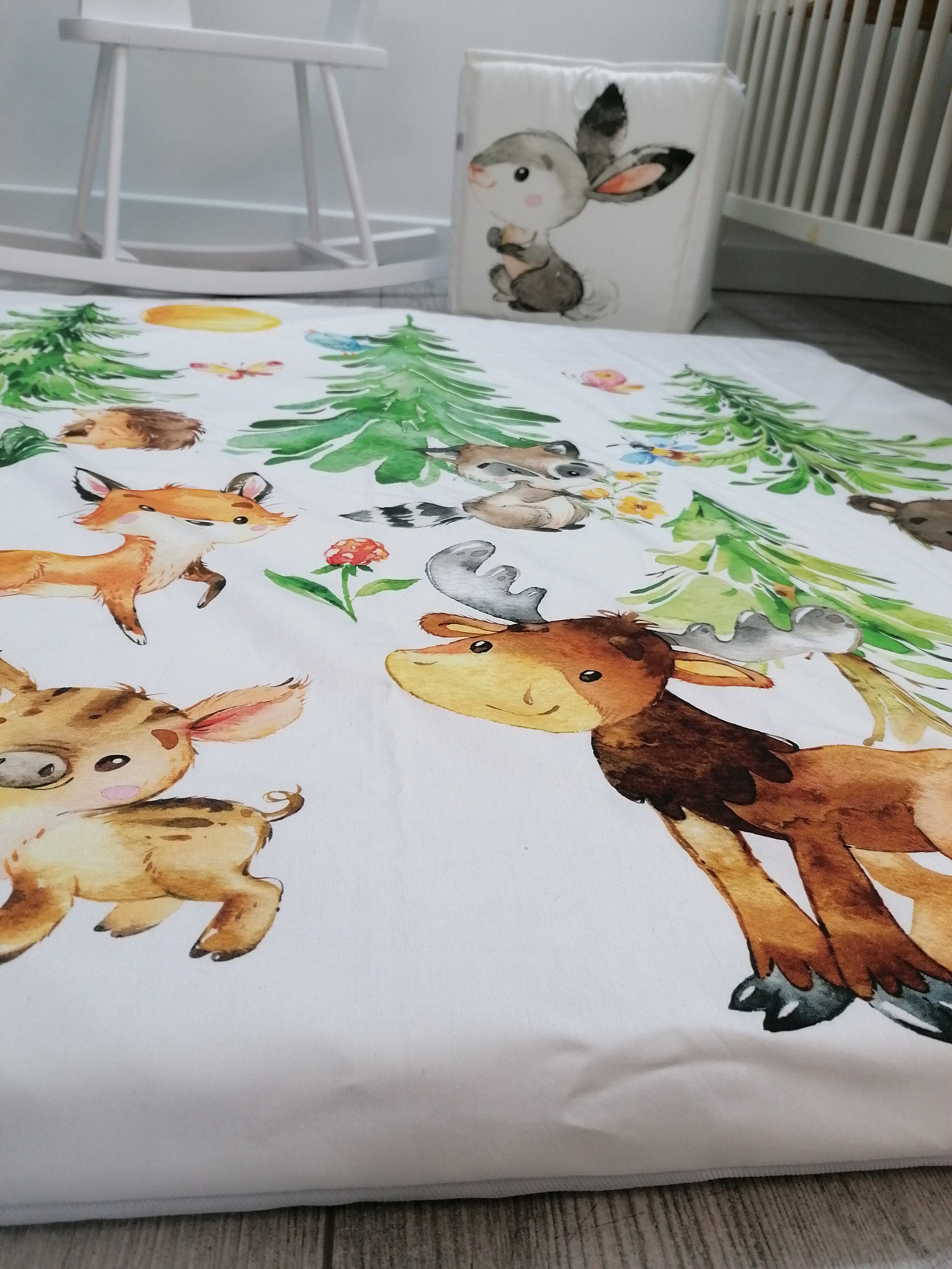 Play Mat With Forest Animals Cotton Play Mat Mat With Etsy Ireland