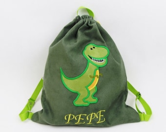 Turnbeutel mit Name, Tasche mit Dinosaurier, Gymsack, Kindergarten Beutel,  Rucksack, Kindergartenrucksack, Stoffbeutel, Geschenkbeutel