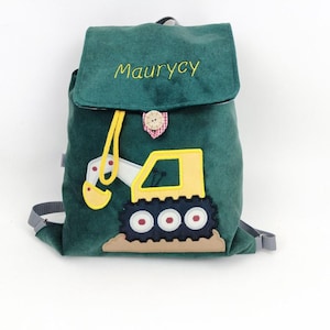 Sac à dos personnalisé pour enfants d'âge préscolaire, sac à dos avec nom, sac à dos de maternelle, sac à dos avec excavatrice