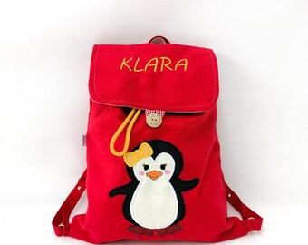 Personalisierter Rucksack für ein Vorschulkind, ein Rucksack mit Namen, ein Rucksack für den Kindergarten, ein Rucksack mit einem Pinguin