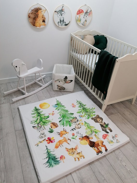 Play Mat With Forest Animals, Cotton Play Mat, Mat With Removable Cover, Thick  Foam Mat. 