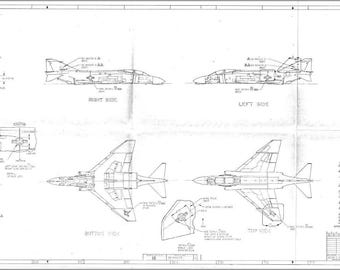 F-4 Phantom II Jet Aircraft Blueprint Plan 1960-70s Rare Original