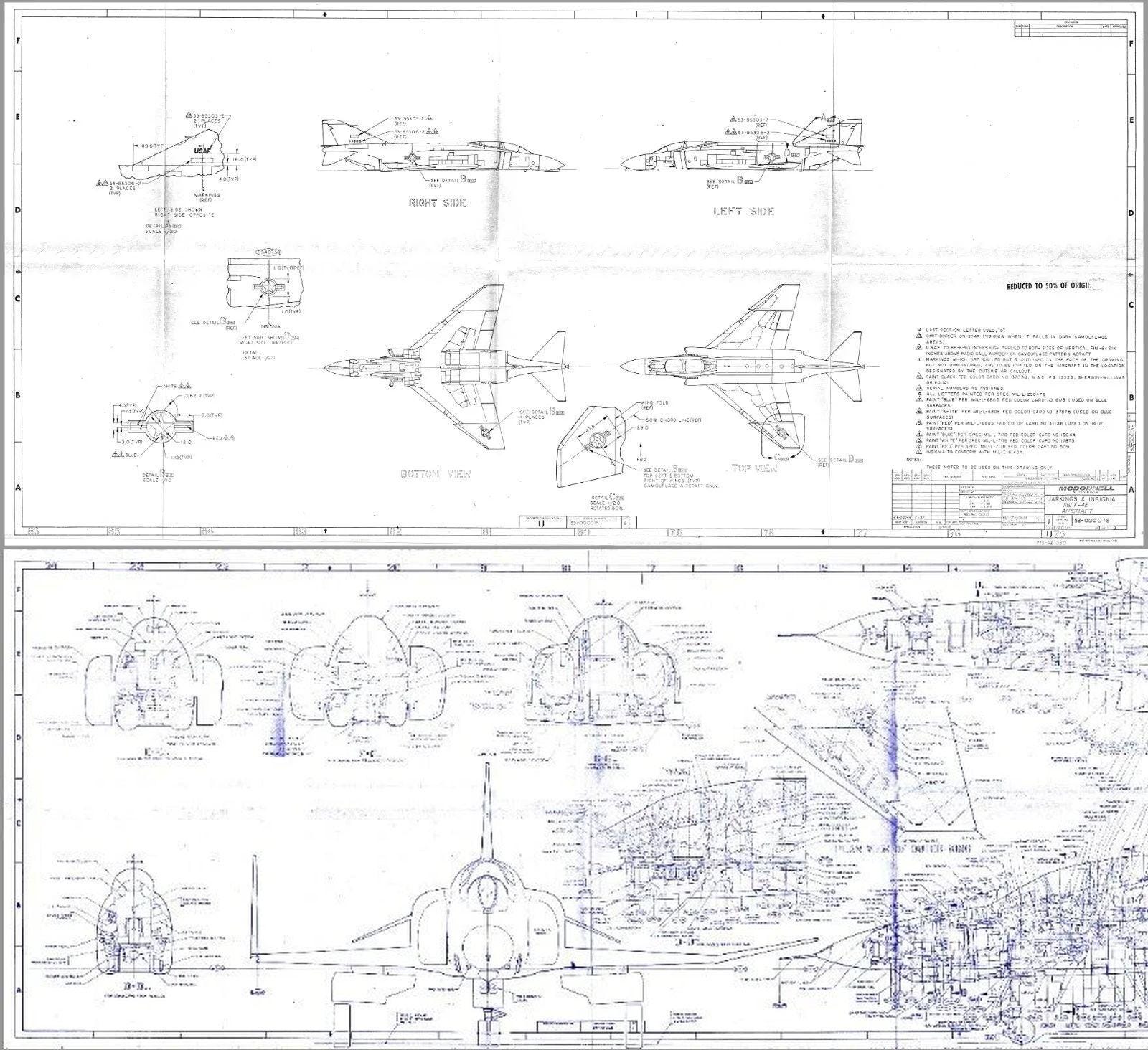 F-4 Phantom II Jet Aircraft Blueprint Plan 1960-70s Rare Original