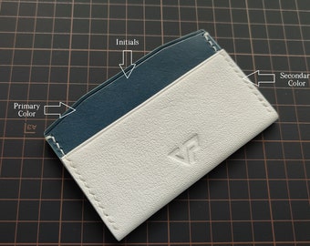 Tarjetero de cuero hecho a mano con grabado personalizado - Billetera minimalista personalizada