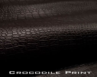 Black Crocodile Print Calf Hide, Leather Sheet (A4 Size)