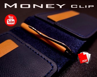 Cartera minimalista de piel con clip para billetes, patrón en PDF