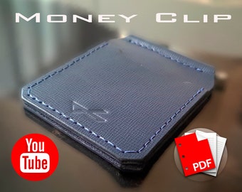 Cartera minimalista de piel con clip para billetes, patrón digital en PDF