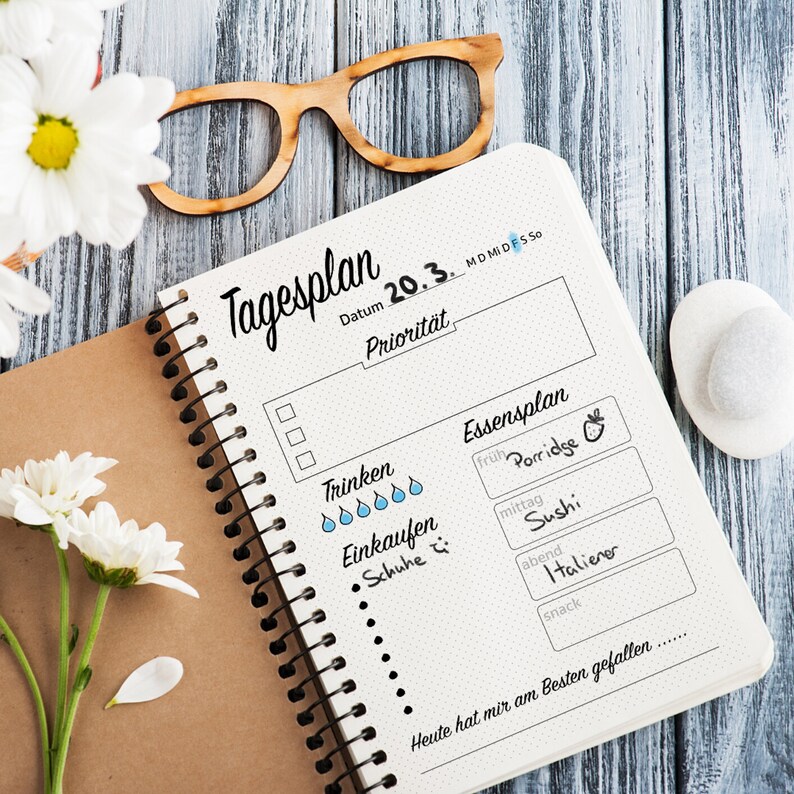 Tagesplaner Tagesablauf Bullet Journal zum ausdrucken A4 A5 | Etsy