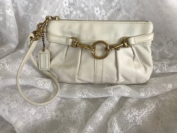 Vintage Coach White Leather Wristlet, White Wristl