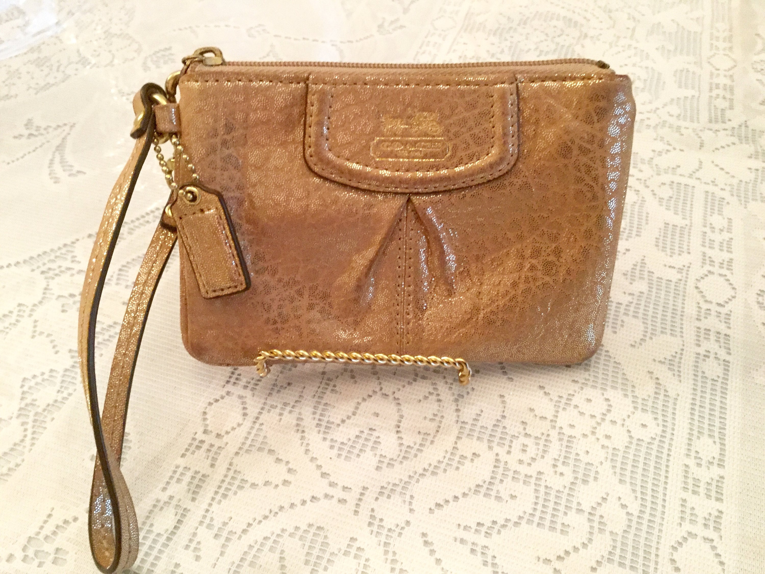 Vintage Coach Gold Signature Leather Wristlet Purse Coach Key Etsy