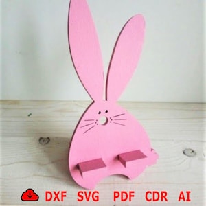 wooden bunny  phone stand Laser cut, bunny cell phone holder vector pattern, Phone stand laser cut, template Glowforge phone stand laser cut