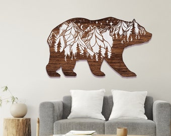 Layered Bear Wooden Wall Decor, Laser Cut CNC Template (Digital Download)