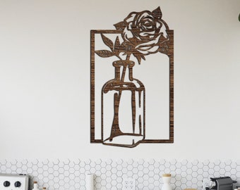 Wooden Rose in Bottle Wall Decor, Laser Cut SVG Template (Digital Download)