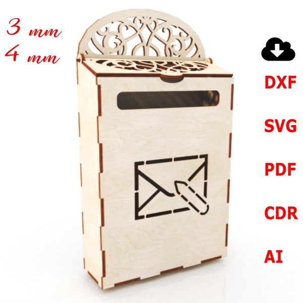 Wooden Wall Mailbox laser cut,  Vector projects for CNC router and laser cutting, wall mailbox Dxf svg file, post mail, mail box 3mm 4mm