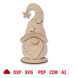 Figurine du Nouvel An Gnome de Noël motif découpé au laser, Décor de Noël Gnome en bois, décoration d’ornements de sapin de Noël SVG