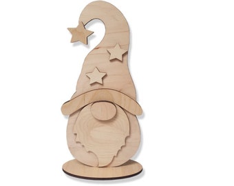 Figurka noworoczna Christmas Gnome wzór wycinany laserowo, drewniane dekoracje świąteczne Gnome, ozdoby choinkowe dekoracje SVG