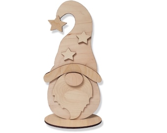 Año Nuevo Estatuilla Navidad Patrón de Gnomo cortado con láser, Decoración navideña de Gnomo de madera, Decoración de adornos de árbol de Navidad SVG