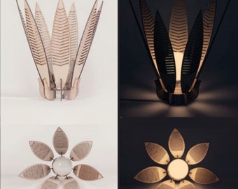 Lámpara de flores decorativa cortada con láser, Lámpara de mesa de madera, Lámpara de araña de flores Plantilla de luz colgante svg corte láser, decoración de luz de madera contrachapada 3mm