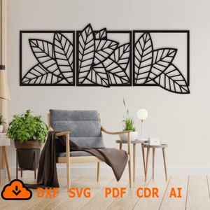 Leaf panel plasma Wall Decor laser cut, Metal plasma Leaves silhouette , Engraving leaf tree silhouette template cnc cutting for wall decor