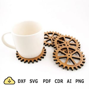 Wooden Decorative Gear Hot Coaster Laser cut, Frame svg, Vector drawing wooden Gear Coaster SVG, Table and desk wooden decoration SVG DXF