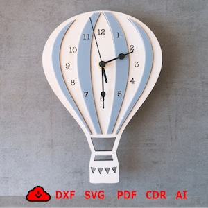Decorative Wooden hot air balloon wall clock laser cut , wall clock hot ballon decor svg, Decorative Wall Clock. Laser cut files SVG Vector