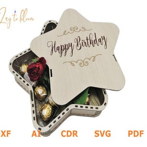Boîte cadeau d’anniversaire en bois Star découpée au laser, boîte en bois pour cadeaux d’anniversaire svg Fichier , idées cadeaux boîte étoile pour cadeau SVG vecteur, boîte en bois SVG
