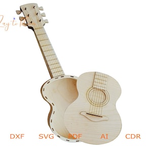DXF file for laser Wooden guitar gift box , Vector projects for CNC router and laser cutting, svg File, 3D laser printer, Plywood 3mm