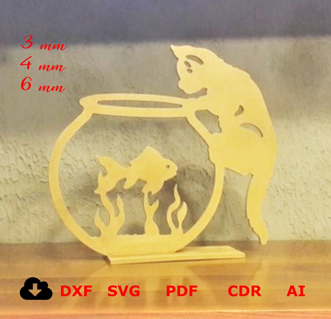 Wooden Decorative Aquarium, Fish and Cat Plasma Cutting or Printing