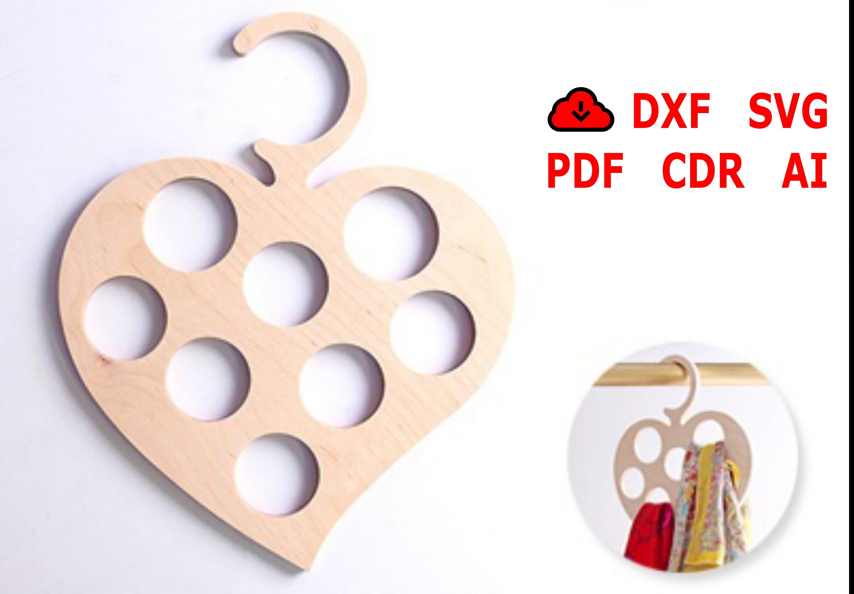 Wooden Heart Scarf Hanger Laser Cut, Wooden Hanger Template Dxf Laser ...
