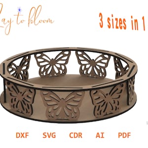 Scatola rotonda a farfalla da 3 mm, file tagliati al laser - scatola regalo vettoriale, farfalle, Glowforge, file SVG DXF CDR, piani vettoriali, modello cnc, taglio cnc