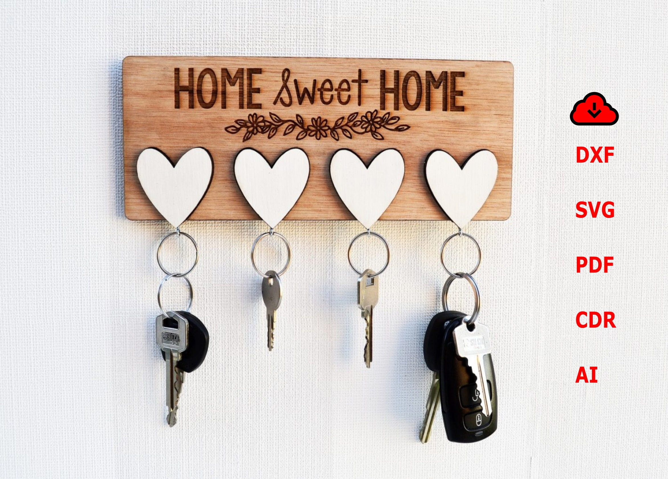 Home Seet Home Wooden Home Key Holder Shelf Laser Cut Files Etsy