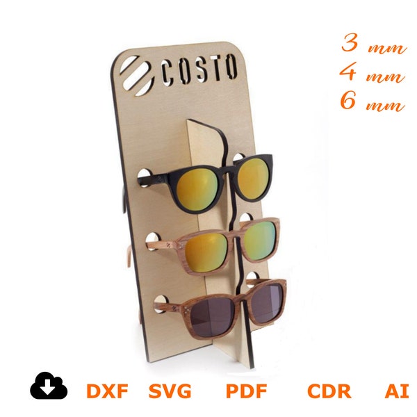 Wooden Sunglasses Display Stand, Vector projects for CNC router and laser cutting, svg File, cnc Cut Vector, Plywood 3mm 4mm 6mm