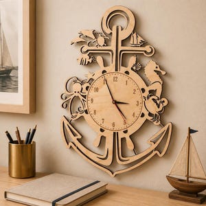 Orologio da parete con ancora, design nautico in formato SVG DXF per Glowforge.