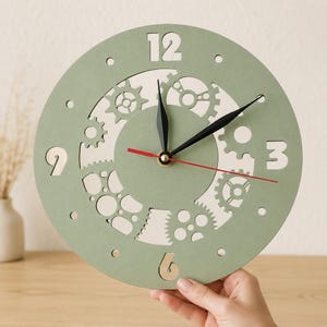 Horloge mécanique (fichier SVG découpé au laser, 300 mm), décoration murale à engrenages.