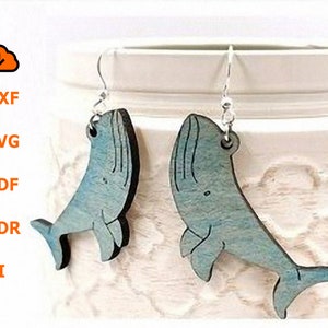 Wooden Whale Earrings laser cut , Wooden jewelry laser cut SVG,  laser ready file glowforge Whale Earrings,  ocean life earrings SVG