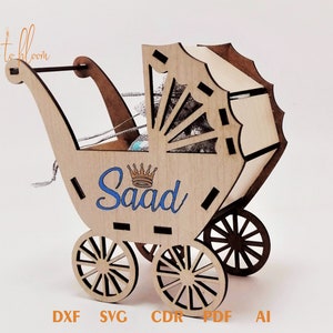 3 mm 木製ベビーカー svg dxf pdf、ベビー svg、ベビーカー クリップアート、ベビーカー カット ファイル、ベビー クリカット シルエット カッティング ファイル