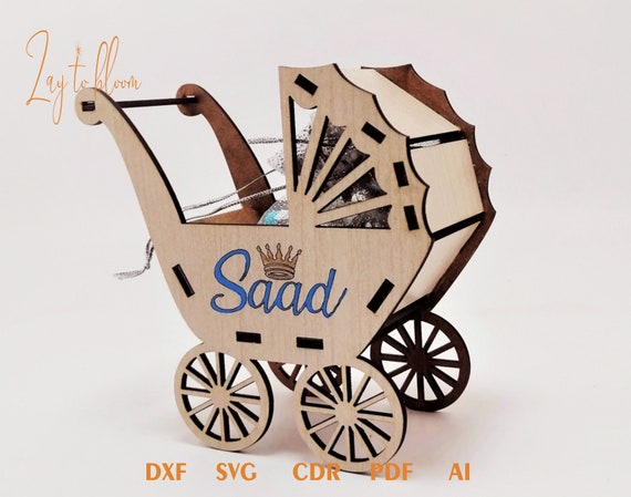 3 mm Wooden Baby stroller svg dxf pdf , baby svg, baby stroller clipart, baby pushchair cut file,  baby cricut silhouette cutting file