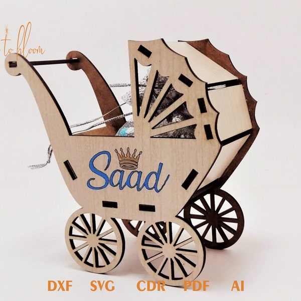 3 mm Drewniany wózek dziecięcy svg dxf pdf , baby svg, clipart wózka dziecięcego, plik do cięcia wózka dziecięcego, plik do cięcia sylwetki dziecka cricut