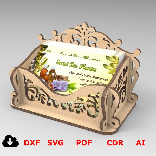 Cards box laser cut,  Vector projects for CNC router and laser cutting, desk organizer Dxf svg file, Cards holder, Bussines Card Box