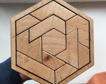 Hexagonal Puzzle SVG, 3mm MDF Laser Cut CNC File