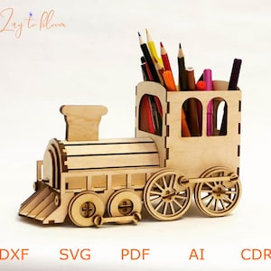 DXF-Dateien für Laser Holz Lokomotive Stift Organizer, Stichsäge Zug, Vektor-Projekte für, cnc geschnitten Vektor, Sperrholz 3mm, Vektor cnc Router