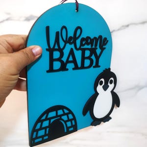 Welcome Baby Sign SVG – Penguin and Igloo Layered Digital File for Baby Shower & Nursery – Laser Cut Template for Glowforge and  Cricut