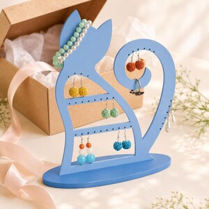 Soporte para pendientes de gato, archivos SVG DXF cortados con láser para madera contrachapada.