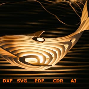 Wooden Whale Lamp , Vector projects for CNC router and laser cutting, pdf cnc Cut Vector, dxf svg file lamp cut laser router, light decor