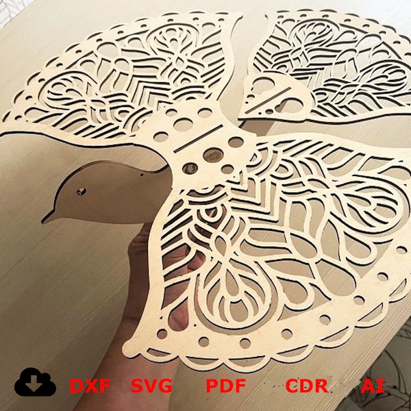 Wooden Decorative Bird of Happiness laser cut, Vector projects for CNC router and laser cutting, Decorative birds  svg dxf laser cuting