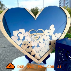 Heart shaped wedding guest book laser cut / Alternative guest book SVG / Heart shaped guest book vector /Wooden heart Wishes Laser cut