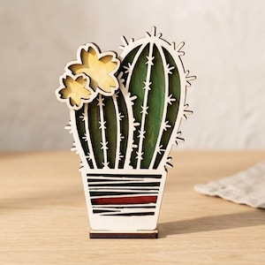 3D Wooden Cactus, Laser Cut Vector Model (Digital Download)